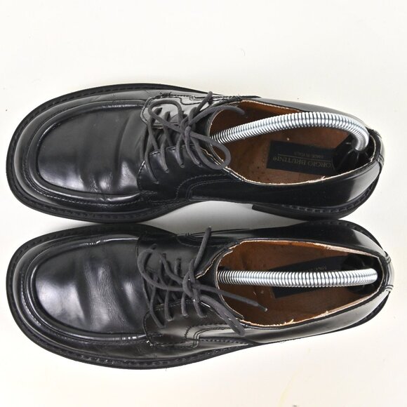 Giorgio Brutini Handcrafted Black Leather Apron Toe Derbies US 8 UK 7 Made Italy - Picture 9 of 16